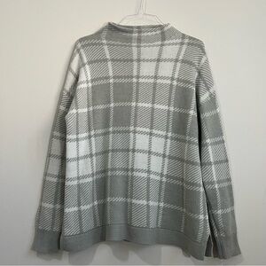 Soft Surrounding Sz L Mock Neck Tunic Sweater Gray White Plaid Print Minimalist